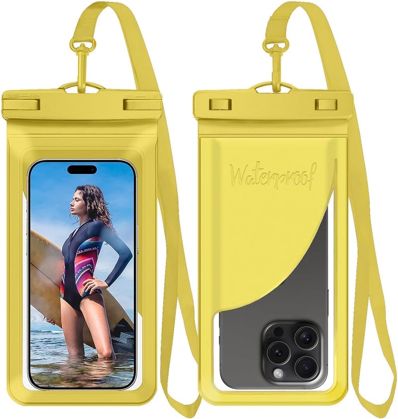 Vsagier Universal Waterproof Phone Case,with Inside Card, Certified and Lightweight Waterproof Cellphone Pouch Under Water Beach Accessories for iPhone 17 16 15 14 13 Pro Max, 1 Pack-Yellow-8.3″ - Image 1